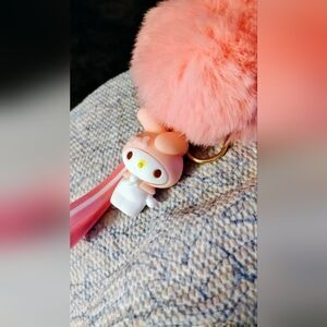 My Melody From Hello Kitty Is On This Cute Pink Fluffy  Keychain Plush Toy